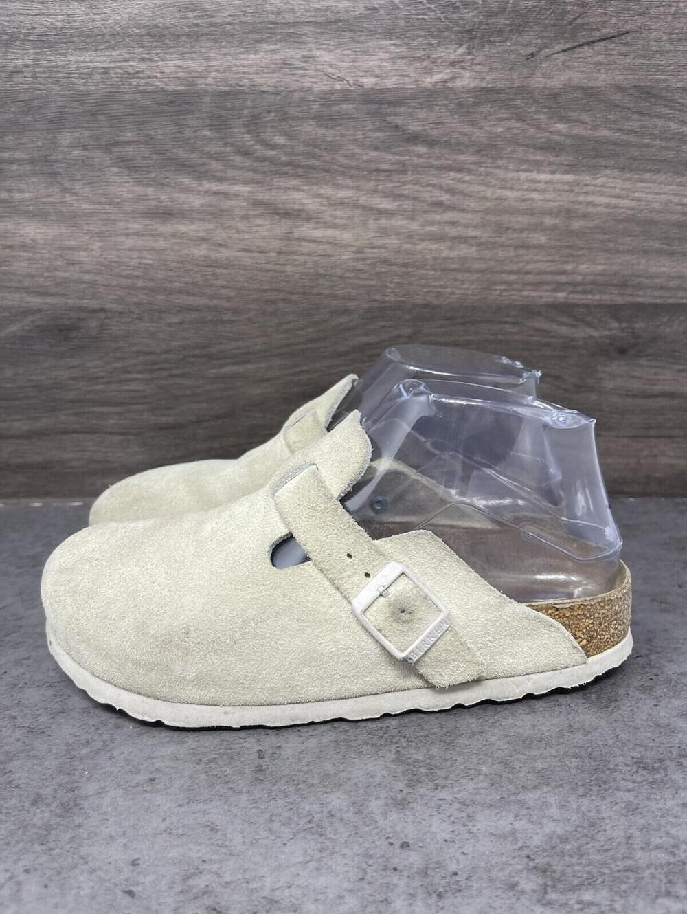 Birkenstock Boston Clogs Womens Size 4 (35) White Suede Slip On Shoes Sandals